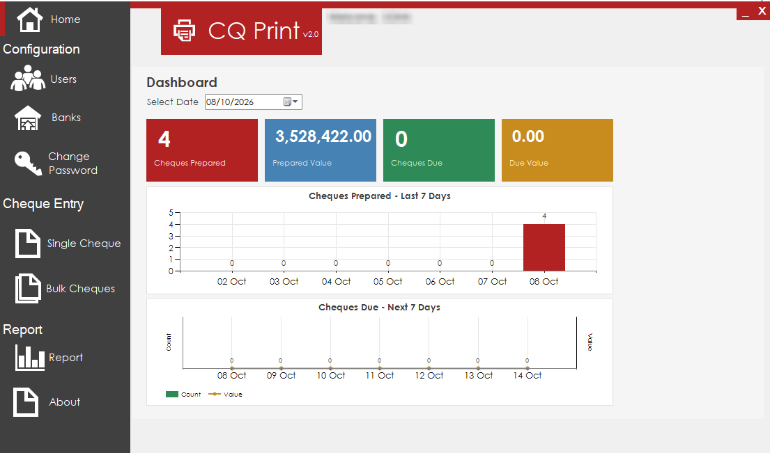 CQ Print dashboard screen